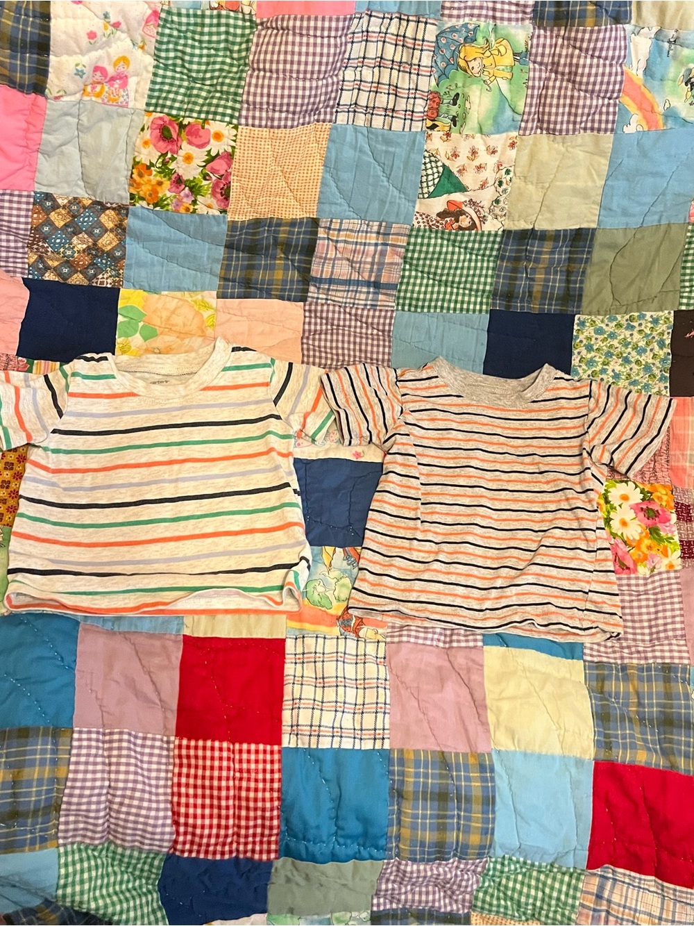 Carter's Twin Pack Short Sleeve Stripe Tees - Cream with Multicolor Stripes